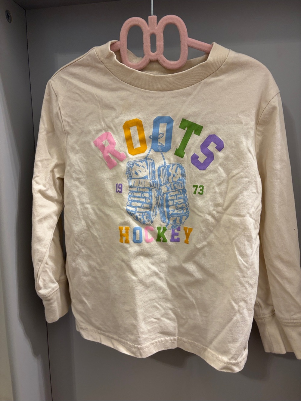 Roots Kids Cream 'Roots Hockey' Graphic Long-Sleeve Tee sz 3